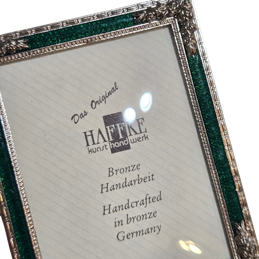 Haffke Picture Frame Mini 2.5x3.5 Green Silver Bronze Enamel Handcrafted Germany
